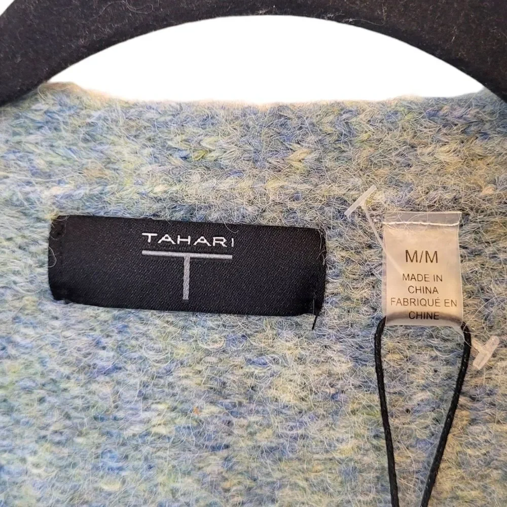Tahari Women's Blue Green Cozy Knit Cropped Cardigan Size M NWT